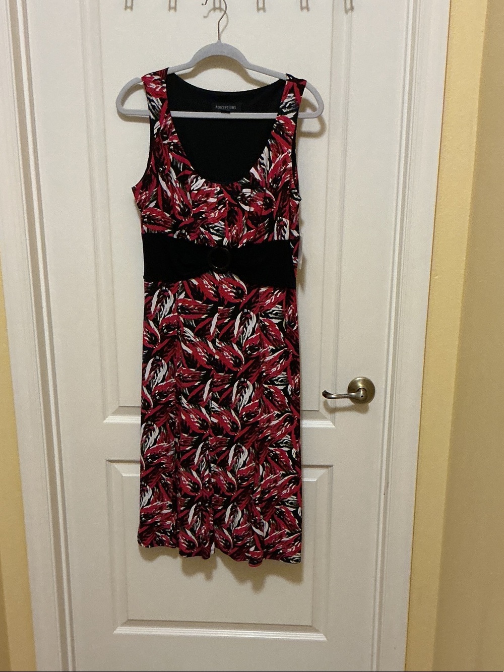 Perceptions dress black red white black belt under bust size 12 NWT